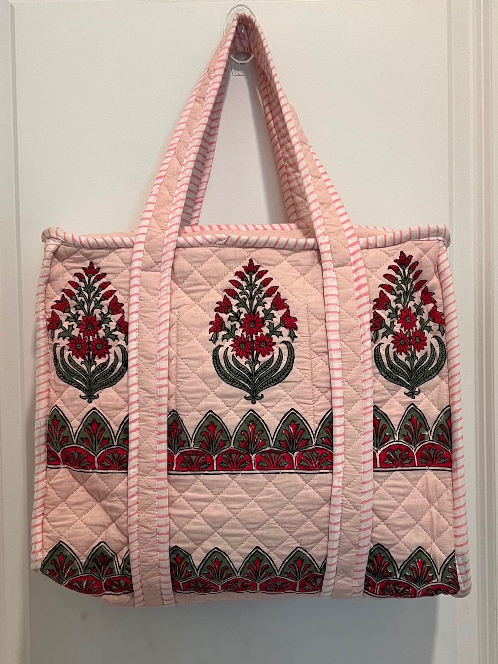 Pink Quilted Floral Tote Bag